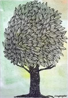 a drawing of a tree with leaves on it