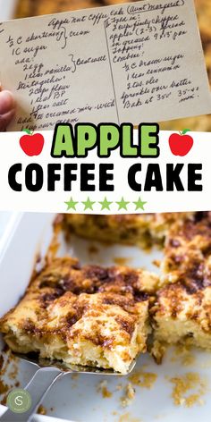 vintage recipe card and slice of apple coffee cake Apple Coffee Cake, Apple Coffee, Apple Coffee Cakes, Cinnamon Coffee Cake, Diy Easy Recipes, Oreo Dessert, S'mores, Apple Butter