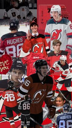 a collage of hockey players and their names on the team's jersey colors