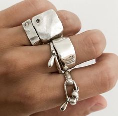 Chunky Silver Jewellery, Chunky Silver Rings, Chunky Rings, Pretty Jewellery, Jewelry Inspo