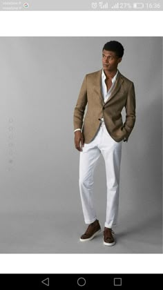 Beige Men Outfit, Mens Street Style Summer, Masculinity Quotes, Mens Casual Suits, Dapper Mens Fashion, Der Gentleman, Easter Fashion, Tan Blazer, Casual Summer Wear