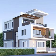 an artist's rendering of a two story house with balconies on the second floor