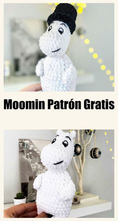 a crocheted stuffed animal is shown with the text moon free pattern on it