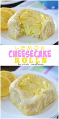 lemon cheesecake rolls on a white plate