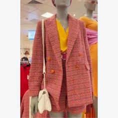 Orange/Pink Nubby Tweed Double Breasted Blazer. New With Tags. Back Vent Still Sewn Shut. 2 Flap Hand Pockets. Us 10, 20" Armpit To Armpit, 16.5" Shoulders, 25" Sleeves, 29.5" Length. Spring Pink Tweed Outerwear, Chic Pink Tweed Outerwear, Pink Long Sleeve Tweed Jacket For Fall, Pink Long Sleeve Tweed Jacket, Chic Pink Tweed Jacket For Spring, Chic Pink Tweed Blazer, Winter Pink Tweed Blazer, Pink Tweed Jacket For Winter Workwear, Pink Tweed Jacket For Workwear