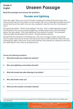 the unseen passage worksheet for grade 4 students to learn how to use it