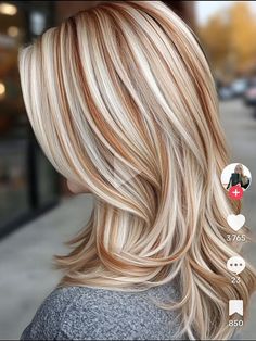 Copper Streaks In Blonde Hair, White Hair With Red Highlights, Autumn Hair Colors For Blondes, Winter Hair Color For Pale Skin, Blonde Ginger Balayage, Blonde With Copper Highlights, Blonde With Copper Lowlights, Ginger To Blonde, Blonde Hair With Copper Highlights