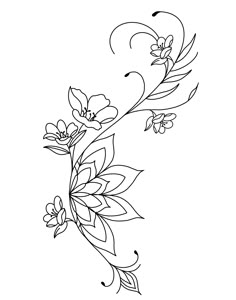 a flower with leaves and flowers on it, drawn by hand in black ink against a white background