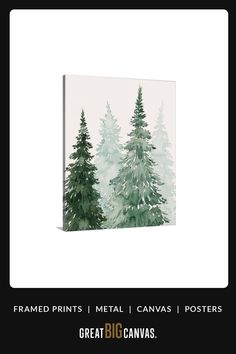 a painting with trees painted on it and the words, framed prints metal canvass posters great big canvas