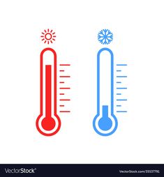 two thermometers with different colors on white background