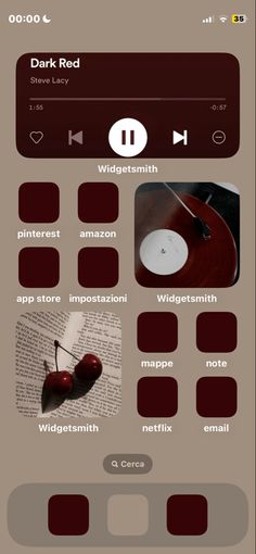 an iphone screen with the words dark red on it, and pictures of different items