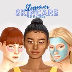 three women with their faces painted like they are wearing face paint and the words sleepover skin care