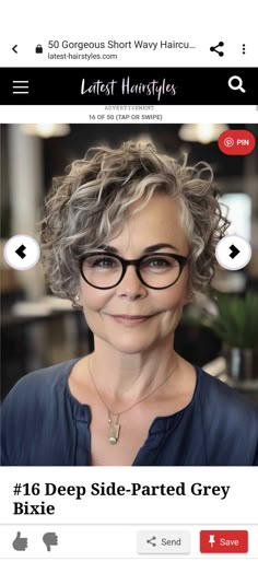 Curly Older Women Hairstyles, Gray Curly Bob Hairstyles, Short Curly Hairstyle Women Over 50 Grey Hair, Short Curly Haircuts For Women Over 50, Shoulder Length Curly Grey Hair Over 50, Curly Grown Out Pixie, Curly Grey Shag Haircut