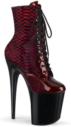 FLAMINGO-1020SP Stripper Boot | Red Patent-Ankle Boots-Pleaser-Red-9-Patent-SEXYSHOES.COM Emo Boots, Vegan Heels, Pleaser Heels, Red Snake, Demonia Shoes, Patent Boots, Pink Platforms, Punk Accessories, Pleaser Shoes