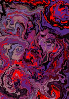 an abstract painting with red, purple and black colors