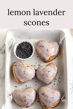 lemon lavender scones with sprinkles in a white tray