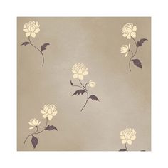 a beige and black wallpaper with white flowers on it