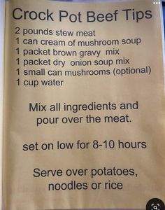 the instructions for crock pot beef tips