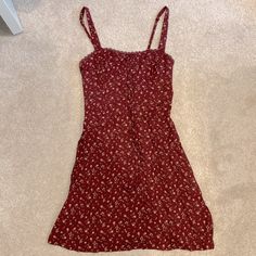 New With Tags. Burgundy Floral Detail, With Smocked Back. Red Fitted Mini Dress With Smocked Back, Fitted Red Mini Dress With Smocked Back, Burgundy Floral Print Summer Dress, Red Summer Mini Dress With Smocked Back, Red Mini Dress With Smocked Back, Red Casual Mini Dress With Smocked Back, Casual Red Mini Dress With Smocked Back, Red Mini Dress With Smocked Back For Summer, Casual Burgundy Mini Dress For Spring