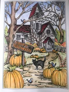 an image of a halloween scene with cats and pumpkins