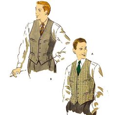 a drawing of a man wearing a vest and tie