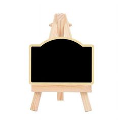 a wooden easel with a blackboard attached to the front and back sides on an isolated white background