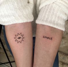 two people with matching tattoos on their arms that say, amount and sunflowers