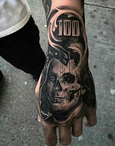 Benjamin Franklin Skull Tattoo, Trill Tattoos, Mob Tattoo, Tattoo Gangster, Best Hand Tattoos, Azteca Tattoo, Wood Tattoo