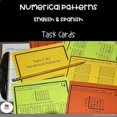 several spanish and english task cards with numbers on them