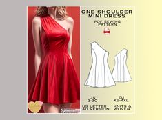 an image of a woman's dress sewing pattern with one shoulder and two pieces