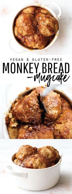 the recipe for monkey bread muffins is shown in two different pictures and has been cut