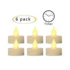 six white candles are lit in front of a clock with the words 6 pack time