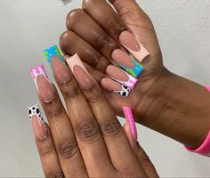 French Tip Freestyle, Painted Acrylic Nails, Freestyle Nails, Pink French Tip, Coffin Nails Matte, Acrylic Nail Set, Sassy Nails, Blue Acrylic Nails, Drip Nails