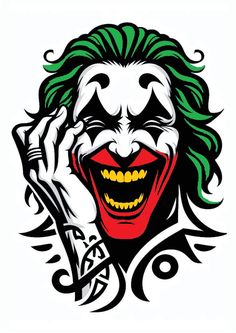 the joker face with green hair and red eyes is shown in this image, it appears to