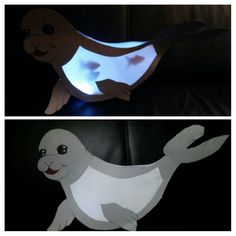 two pictures of the same animal in different stages of being projected on paper and then cut out to look like it's floating