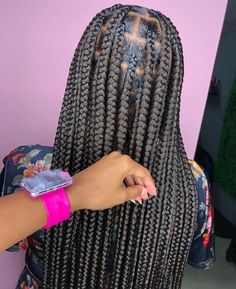 Large Knotless Box Braids, Large Braids, Blue Press On Nails, Large Knotless, Nails Abstract, Protective Style Braids, Long Coffin Nails, Nails Birthday, Quick Braids