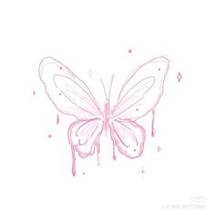 a drawing of a pink butterfly with drops of paint on it's wings and back