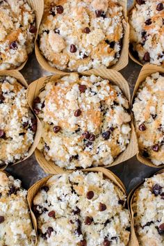 several muffins with chocolate chips and coconut on top