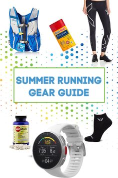 an advertisement for the summer running gear guide, with various items and accessories on it