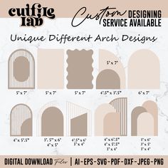 an info sheet showing the different arch designs for each type of design, and how to use them