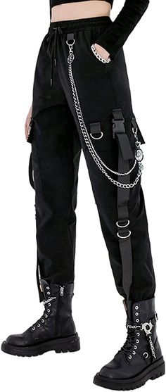 Womens Black Cargo Pants, Casual Black Pants, Women Techwear, Techwear Women, Goth Pants, Techno Outfit, Cargo Pants For Women, Goth Outfit, Combat Pants