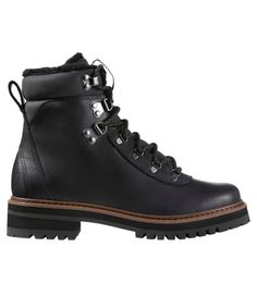 Style meets function in a comfortable and rugged alpine boot that's always ready to explore the town and beyond. Order regular shoe size. For half sizes not offered, order up to next whole size. High-quality full-grain leather upper that's soft, durable, and long-lasting. Side zipper allows for easy on/off. Metal eyelets and hooks for a secure, adjustable fit. 1 3/4" heel height. Mini-lug VertiGrip rubber outsole gives rugged traction on multiple surfaces. Second set of alternate laces included. Black Hiking Boots With Lug Sole And Round Toe, Black Lace-up Boots For Winter Hiking, Casual Black Insulated Lace-up Boots, Black Lace-up Boots Medium Width For Winter, Black High-top Waterproof Boots With Leather Sole, Ll Bean Boots, Womens Casual Boots, Everyday Boots, Boots Casual