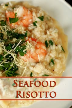 seafood risotto with parmesan cheese on top