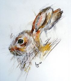 a painting of a brown rabbit on a white background