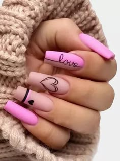 Short Acrylic Nails Designs, Pink Acrylic Nails, Pink Nail, Fancy Nails, Valentine's Day Nails, Valentines Nails, Best Acrylic Nails, Long Acrylic Nails