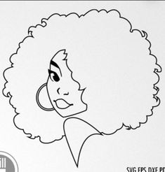 a drawing of a woman's face with curly hair and hoop earrings on her ear