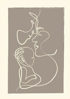 a drawing of two women facing each other with one holding the other's head