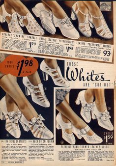 Ladies' Shoes | Spring and Summer 1937 National Bellas Hess | VintageStitches.com 1930 Shoes, Thirties Fashion, 1930s Fashion Women, 1930s Shoes, Vintage Fashion 1930s, Historical Shoes, 1930 Fashion, 30s Fashion, Vintage Goth