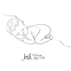 a drawing of a baby's name and birth date is shown in black ink