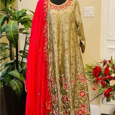 Beautiful Salwar Suit. Very Pretty, Suitable For Party Or Desi Wedding Or Festivals . A Must Have Please Note: Colors May Be Slightly Different Due To Camera Lighting Anarkali Evening Dress With Resham Embroidery For Wedding, Glamorous Eid Dresses With Zari Work, Glamorous Festive Dresses With Dabka Work, Festive Evening Dress With Zari Work For Wedding, Festive Wedding Evening Dress With Zari Work, Elegant Wedding Evening Dress With Zari Work, Glamorous Wedding Dress With Zari Work, Silk Anarkali Dress With Sequins, Festive Anarkali Evening Dress With Resham Embroidery